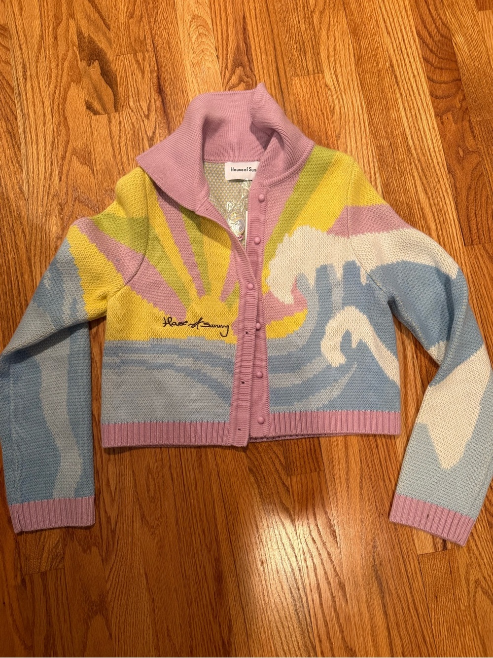 House of Sunny Pastel Wave Cardigan in Pink, Yellow, Blue, Cream